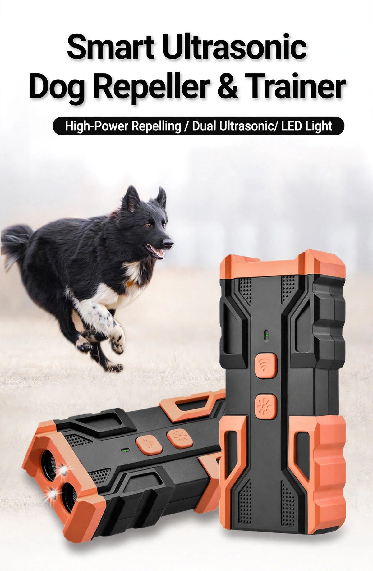 Dual-Head Ultrasonic Dog Repeller with LED Torch